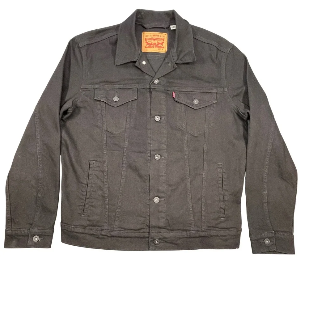 Levi Black Cotton Blend Denim Trucker Jacket Mens Large L 72334-0223